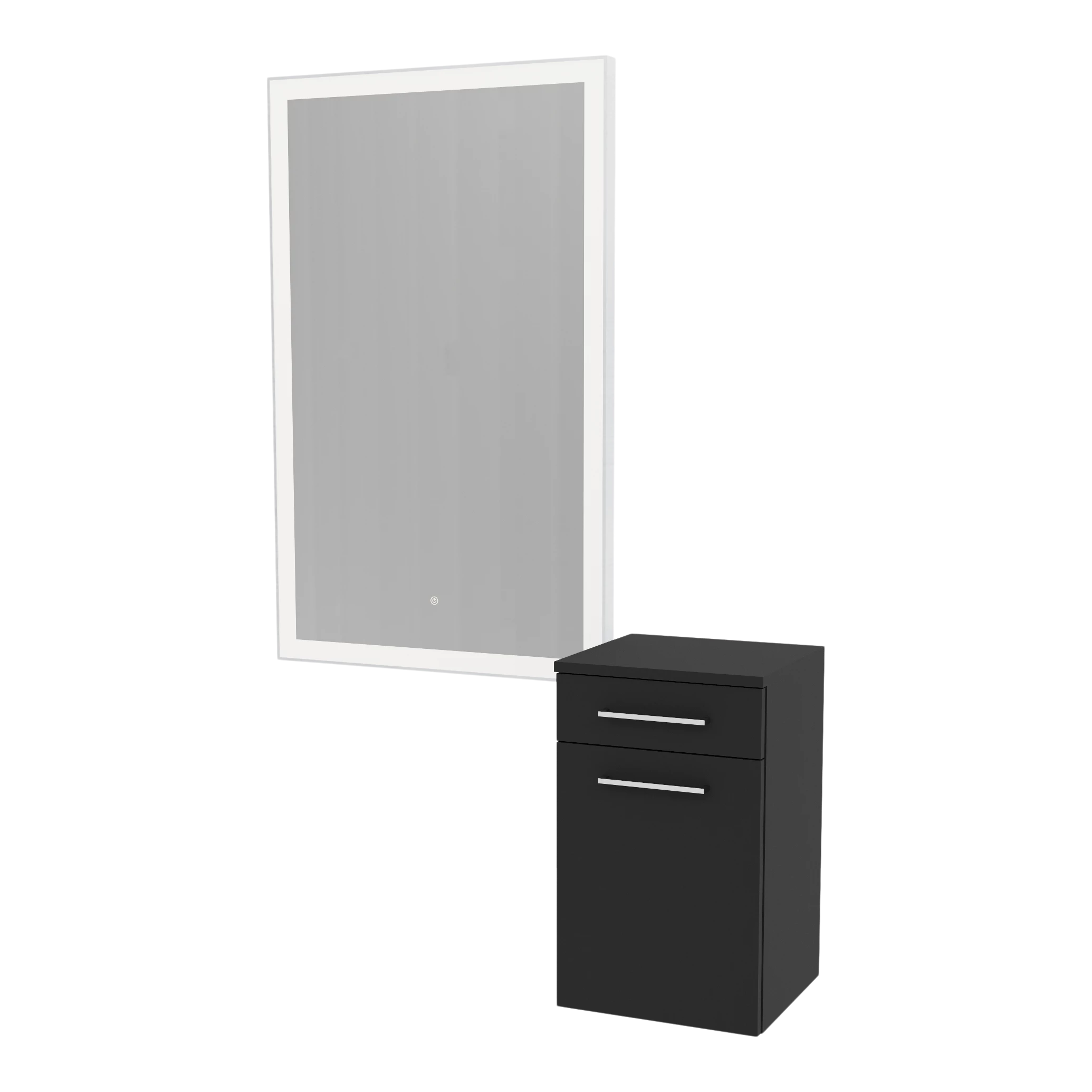 Glo Wall Mount Styling Station with Tilt-out Appliance Holder and Silver Rectangle Glo Mirror