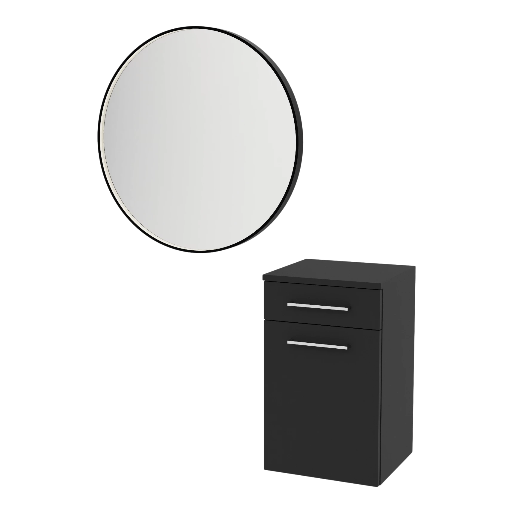 Glo Laminate Wall Mount Styling Station with Tilt-Out Appliance Holder and Westin Round Mirror