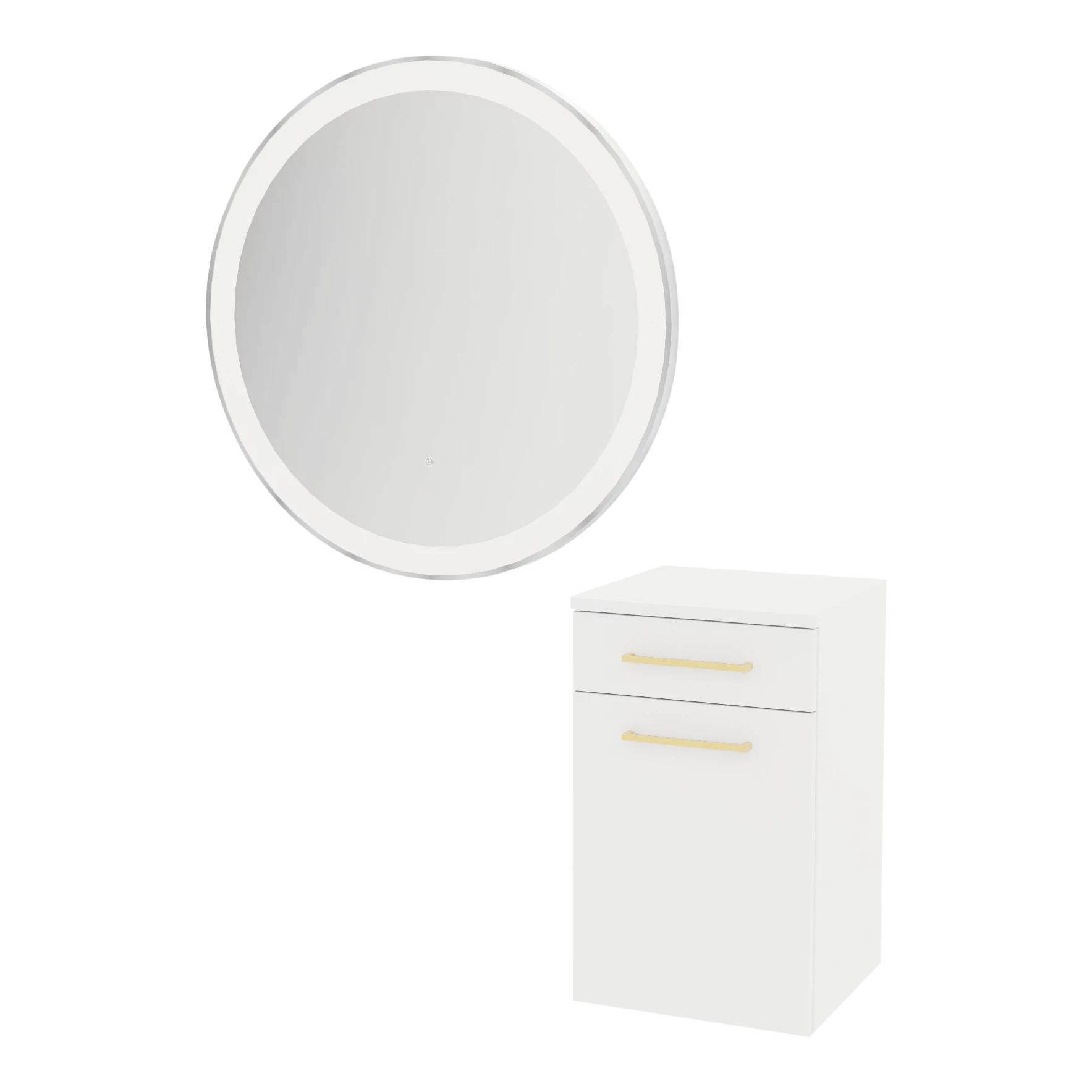 Glo Wall Mount Styling Station with Tilt-out Appliance Holder and Silver Round Glo Mirror