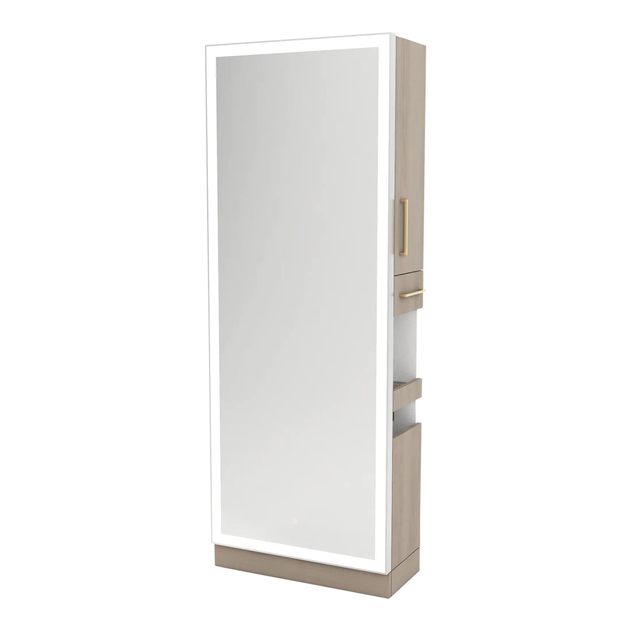 Glo Single Operator Styling Station with Pull-out Appliance Holder, Silver Rectangle Glo Mirror