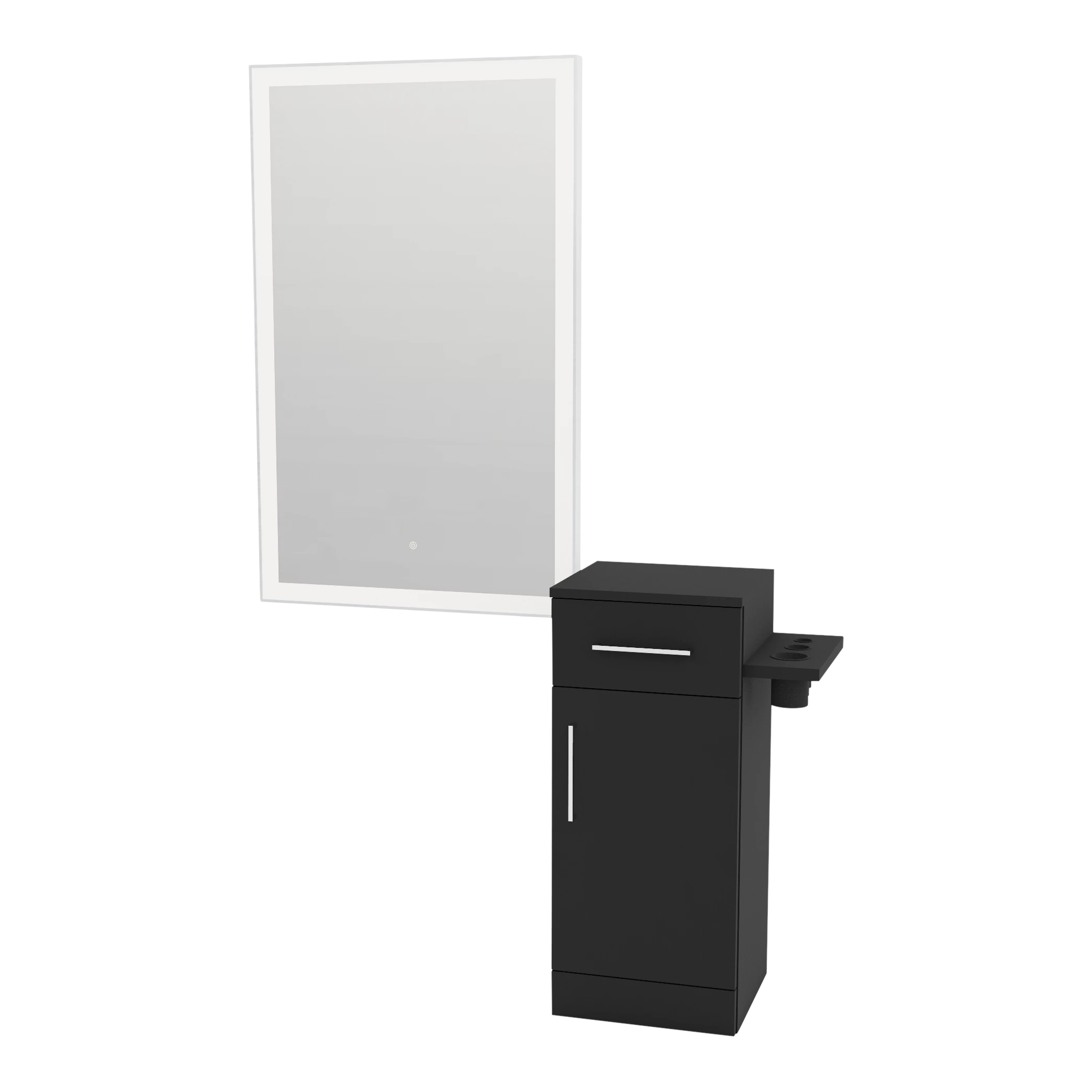 Nova Tower Free Standing Styling Station with Side-Mount Appliance Holder and Silver Rectangle Glo Mirror