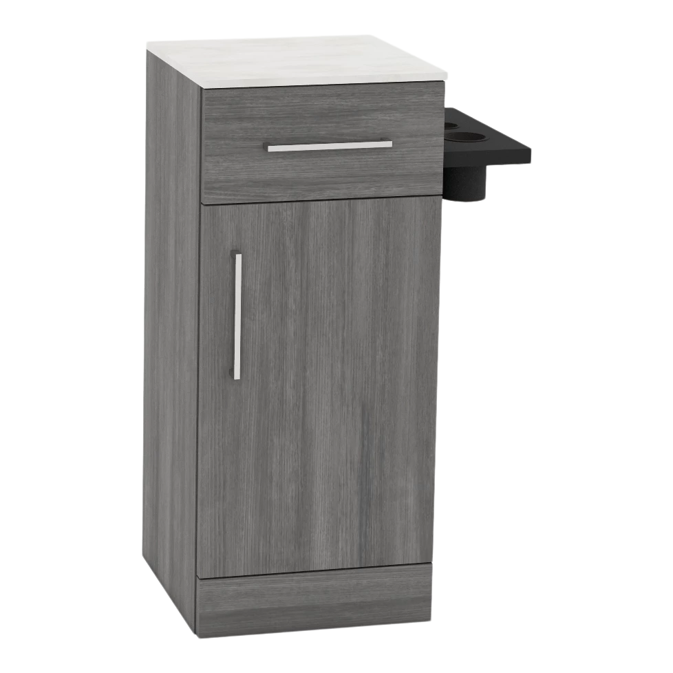 Nova Tower Free Standing Styling Station with Side-Mount Appliance Holder and Solid Surface Countertop (Cabinet Only)