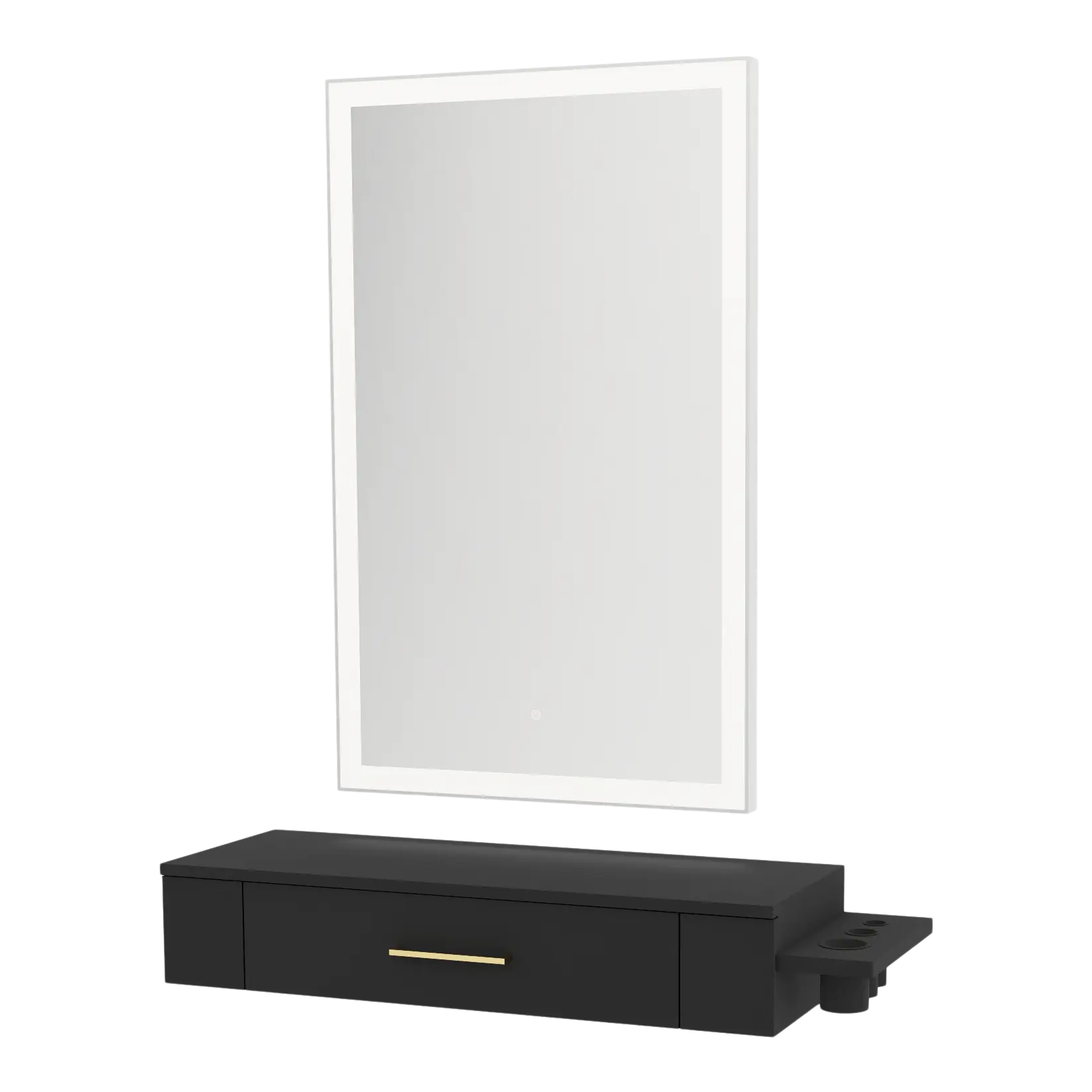 Nova Wall Mount Styling Station with Side-Mount Appliance Holder and Silver Rectangle Glo Mirror