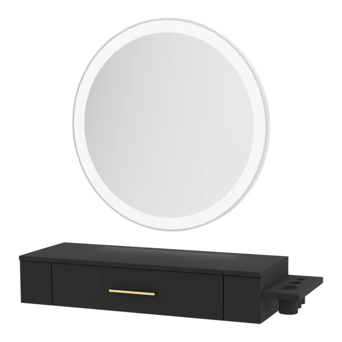 Nova Wall Mount Styling Station with Side-Mount Appliance Holder and Silver Round Glo Mirror