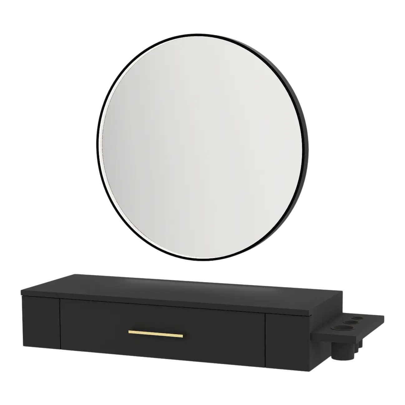 Nova Wall Mount Styling Station with Side-Mount Appliance Holder and Black Round Westin Mirror