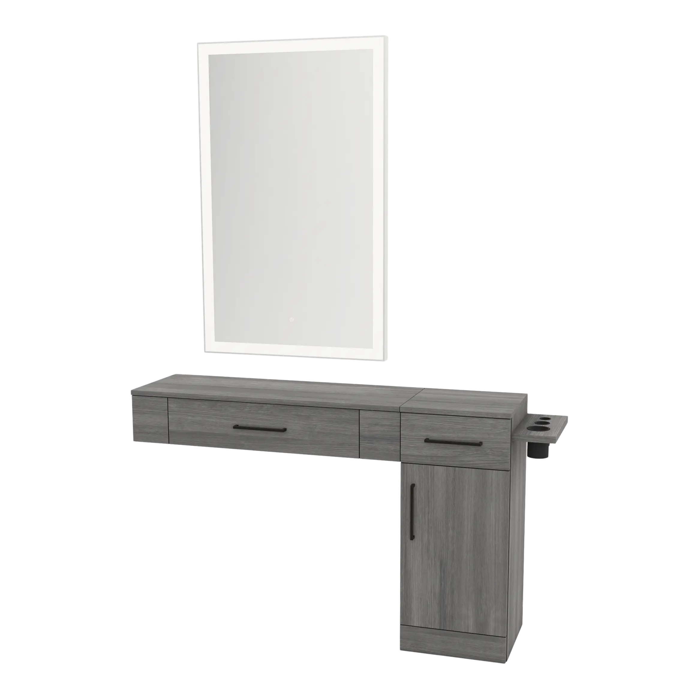 Nova Combo Wall Mount Styling Station with Side-Mount Appliance Holder and Silver Rectangle Glo Mirror