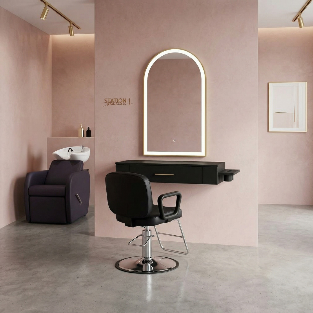 Salon Package G - Single Operator - Nova Wall Mount Station, Westfall Styling Chair, Paloma Shampoo Shuttle