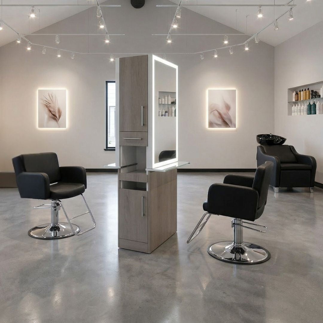 Salon Package I - Double Operator - Glo Back to Back Station, Atticus Styling Chair, Malia Shampoo Shuttle