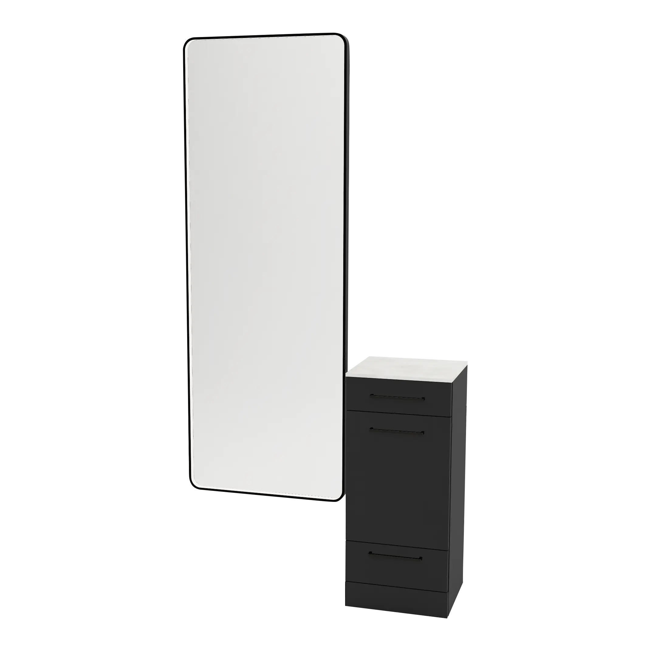 Rococo Mobile Styling Station with Tilt-out Appliance Holder, Solid Surface Countertop, and Black Full-Length Rectangle Westin Mirror