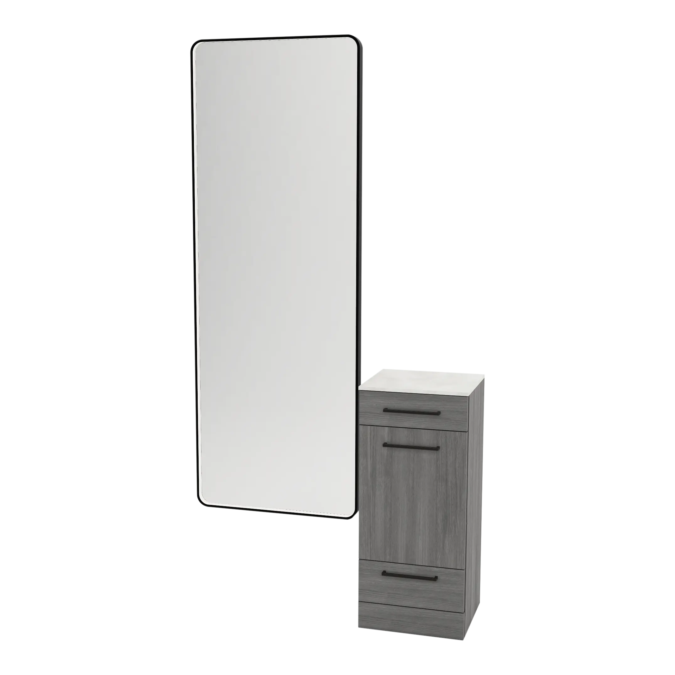 Rococo Mobile Styling Station with Tilt-out Appliance Holder, Solid Surface Countertop, and Black Full-Length Rectangle Westin Mirror