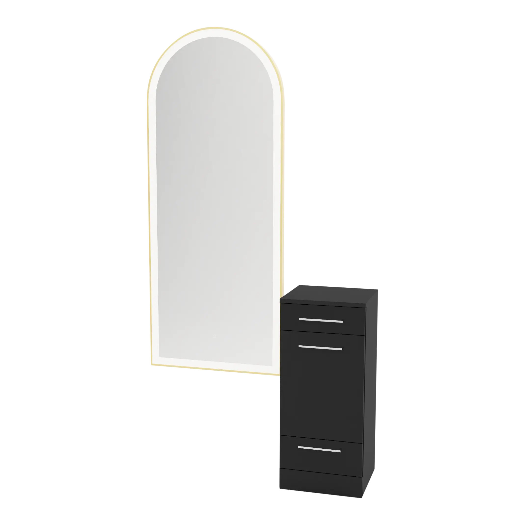 Rococo Mobile Styling Station with Tilt-out Appliance Holder and Gold Full-Length Arch Paloma Mirror