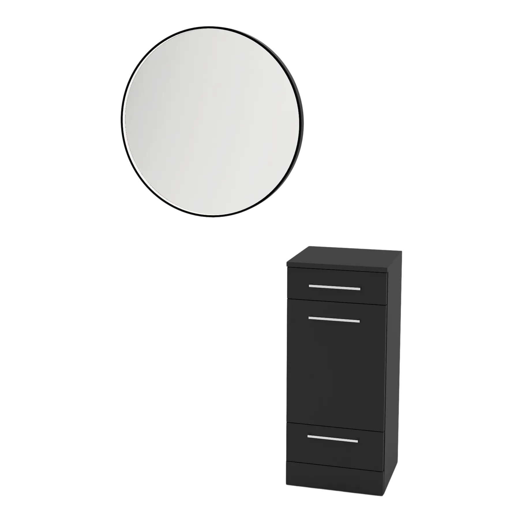 Rococo Mobile Styling Station with Tilt-out Appliance Holder and Black Round Westin Mirror