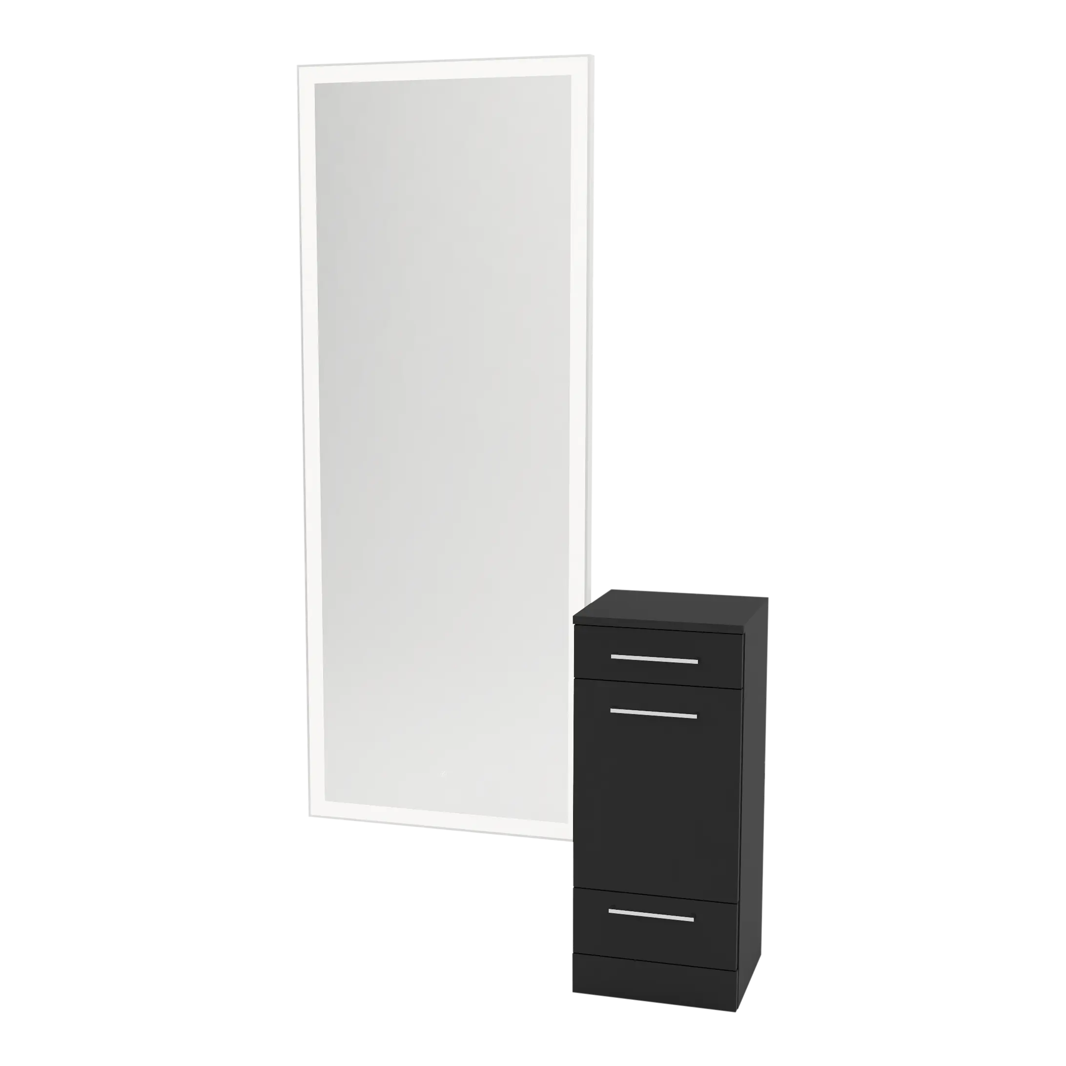 Rococo Mobile Styling Station with Tilt-out Appliance Holder and Silver Full-Length Rectangle Glo Mirror