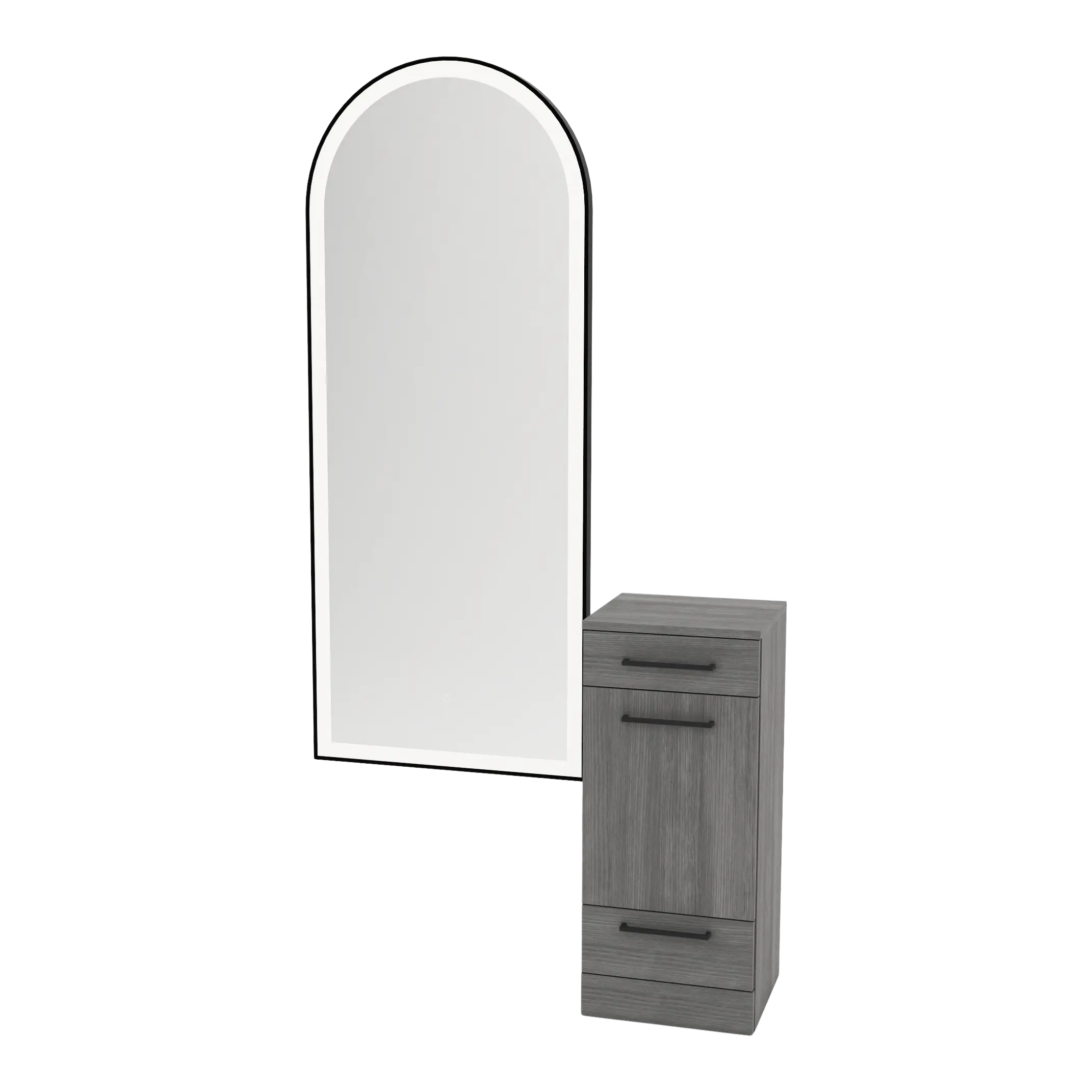 Rococo Mobile Styling Station with Tilt-out Appliance Holder and Black Full-Length Arch Paloma Mirror