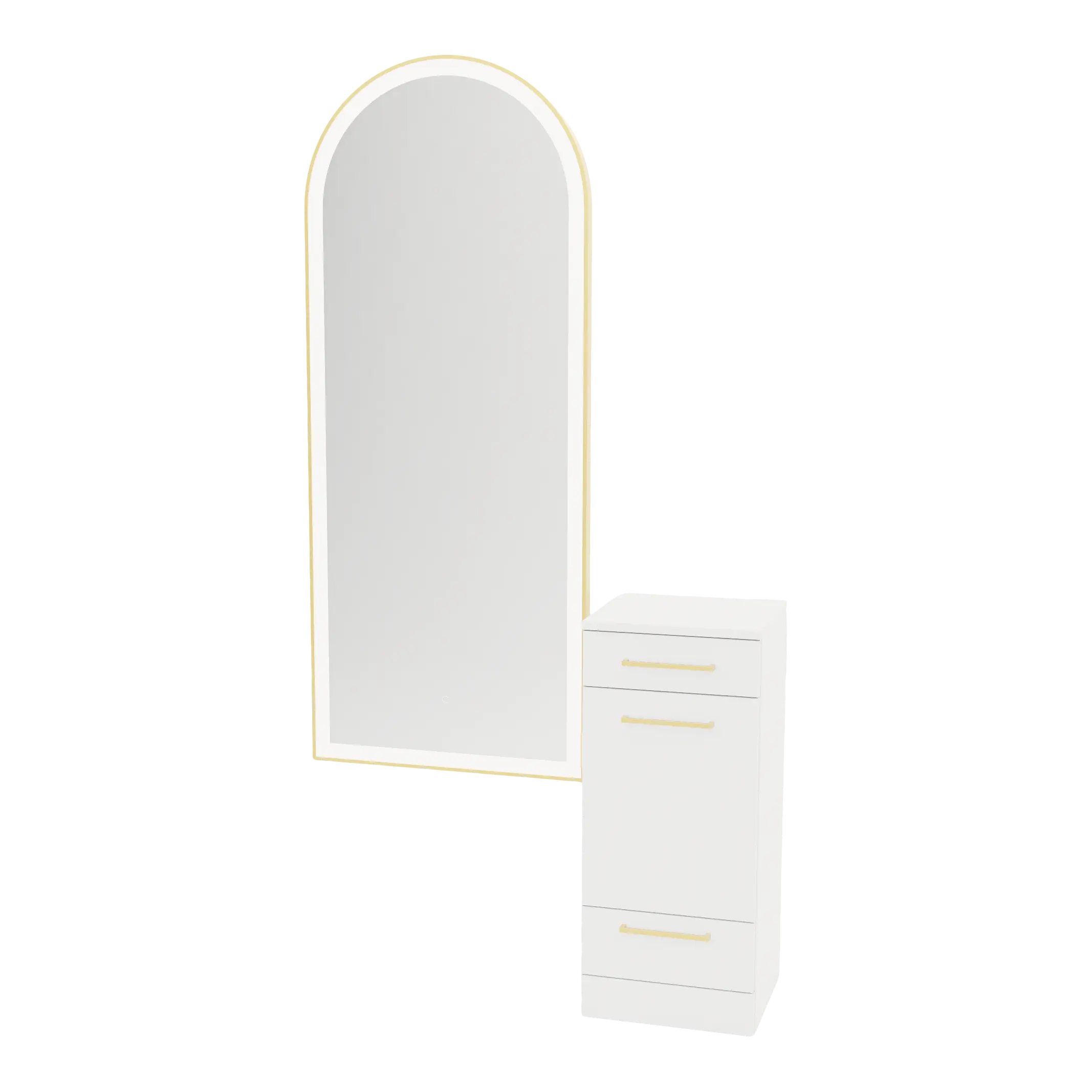 Rococo Mobile Styling Station with Tilt-out Appliance Holder and Gold Full-Length Arch Paloma Mirror