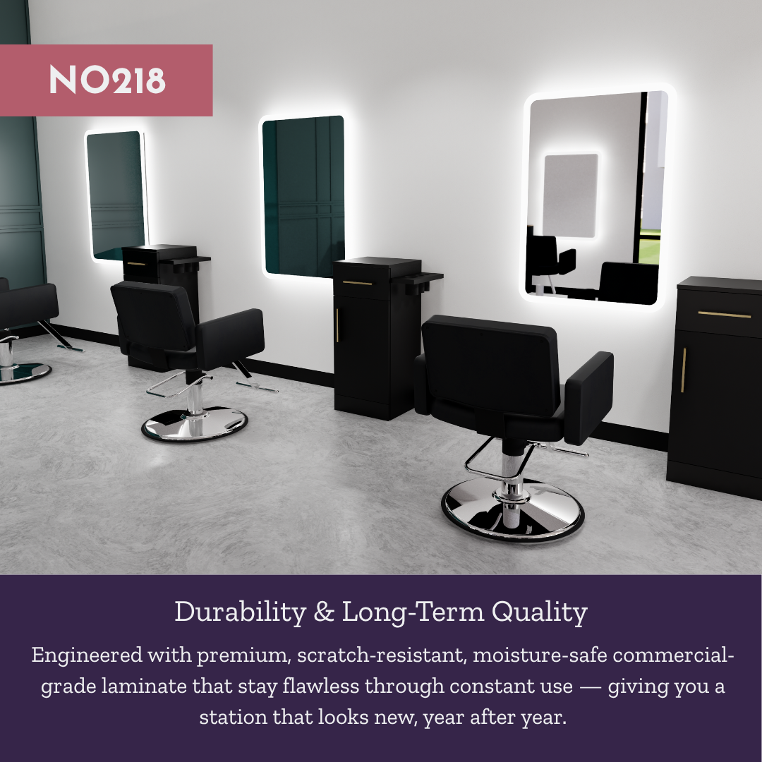 Nova Tower Free Standing Styling Station with Side-Mount Appliance Holder and White Rectangle Illuminate Back Lit Mirror