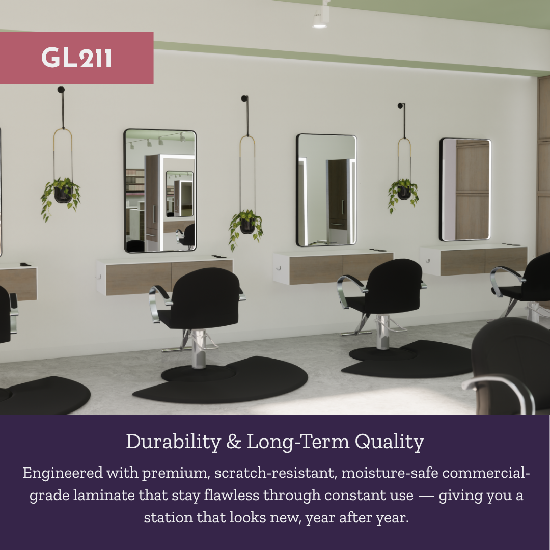 Glo Wall Mount Styling Station with Nestled Appliance Holder and Black Rectangle Westin Mirror