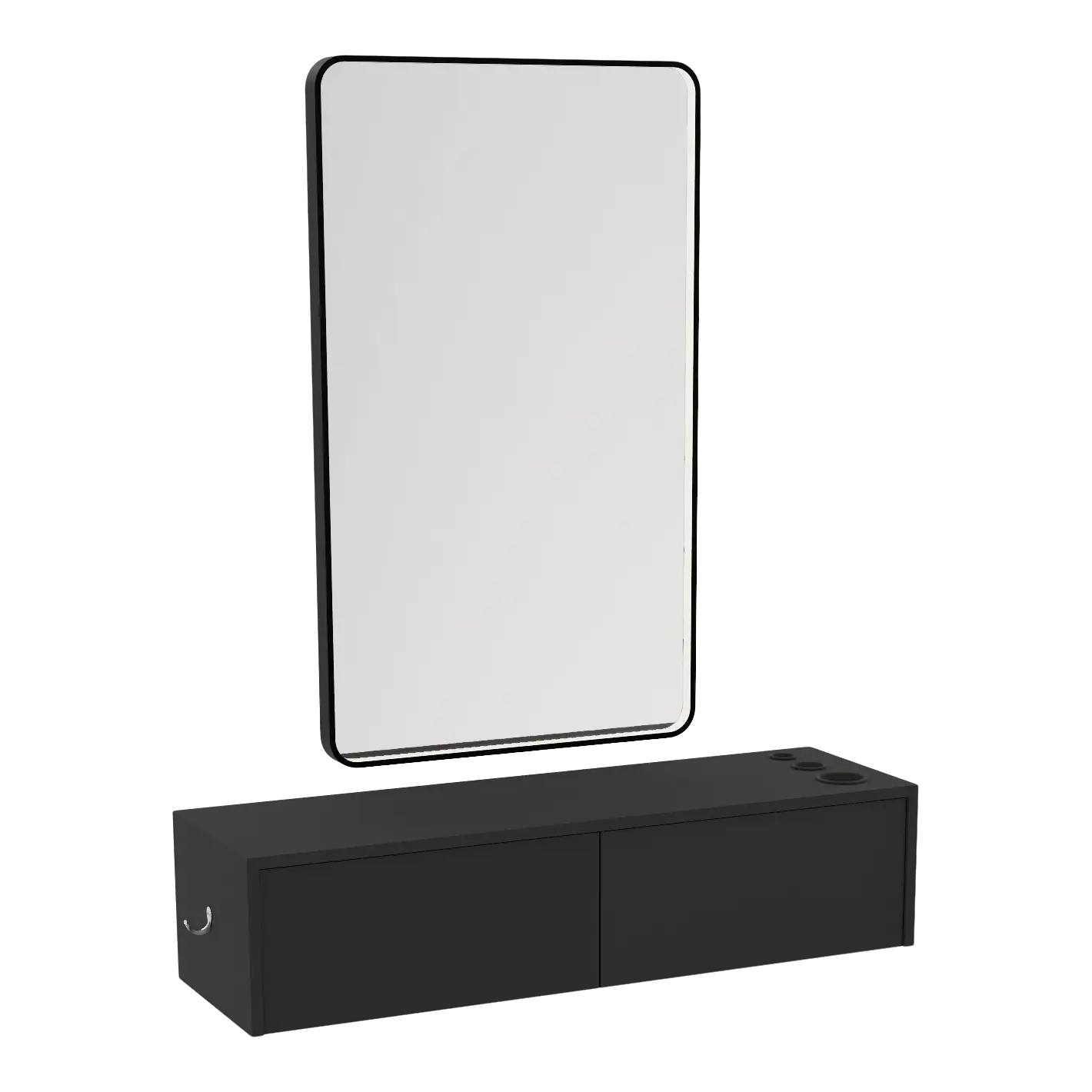 Glo Wall Mount Styling Station with Nestled Appliance Holder and Black Rectangle Westin Mirror