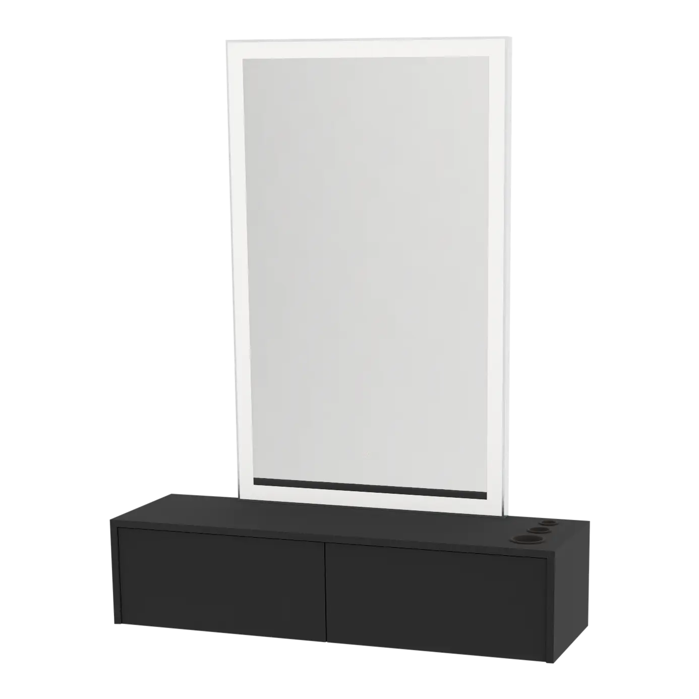 Glo Wall Mount Styling Station with Nestled Appliance Holder and Silver Rectangle Glo Mirror