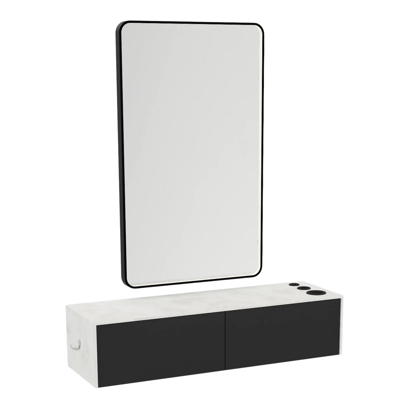 Glo Wall Mount Styling Station with Nestled Appliance Holder, Solid Surface Countertop, and Black Rectangle Westin Mirror