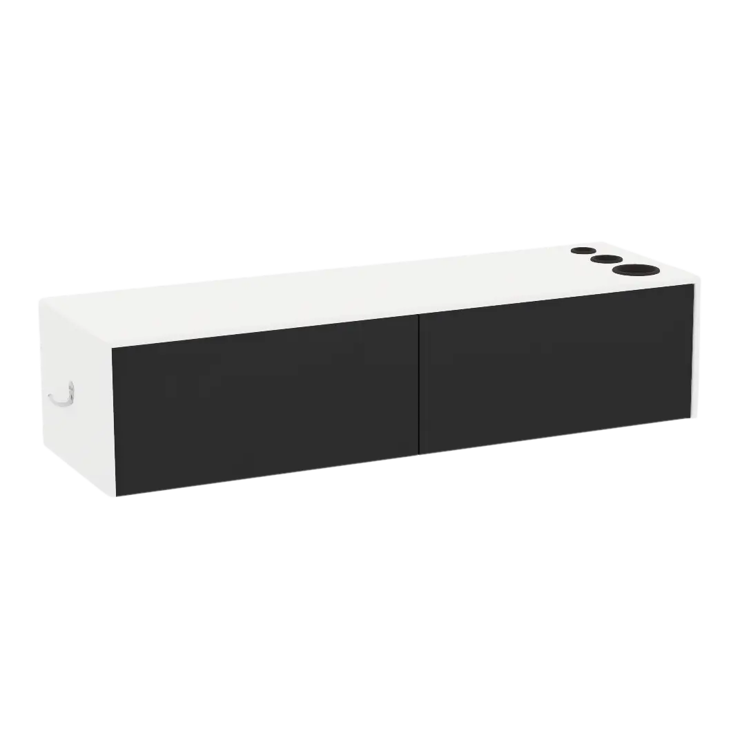 Glo Wall Mount Styling Station with Nestled Appliance Holder and Solid Surface Countertop (Cabinet Only)