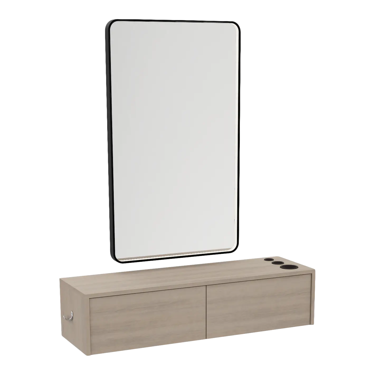 Glo Wall Mount Styling Station with Nestled Appliance Holder and Black Rectangle Westin Mirror