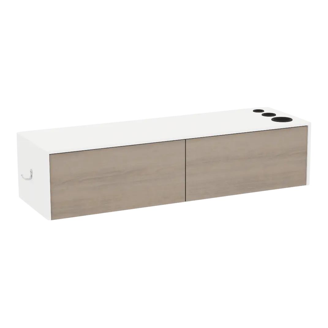 Glo Wall Mount Styling Station with Nestled Appliance Holder and Solid Surface Countertop (Cabinet Only)