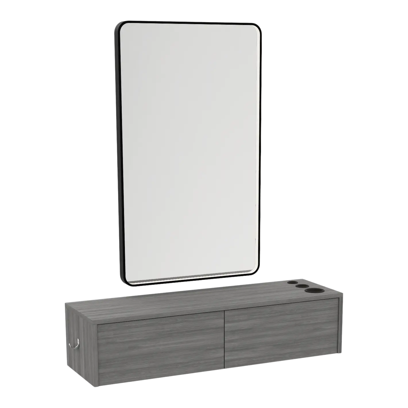 Glo Wall Mount Styling Station with Nestled Appliance Holder and Black Rectangle Westin Mirror