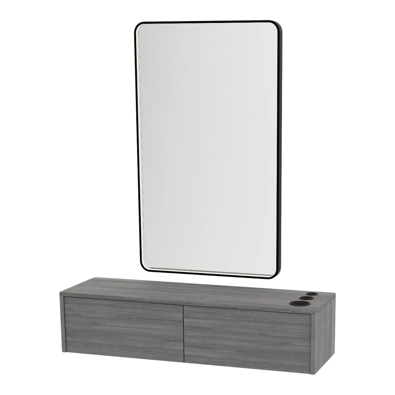 Glo Wall Mount Styling Station with Nestled Appliance Holder and Black Rectangle Westin Mirror