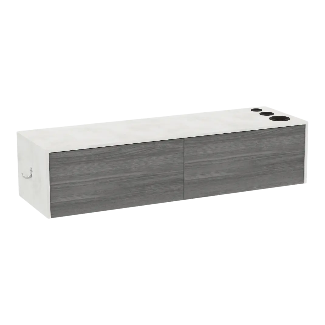 Glo Wall Mount Styling Station with Nestled Appliance Holder and Solid Surface Countertop (Cabinet Only)