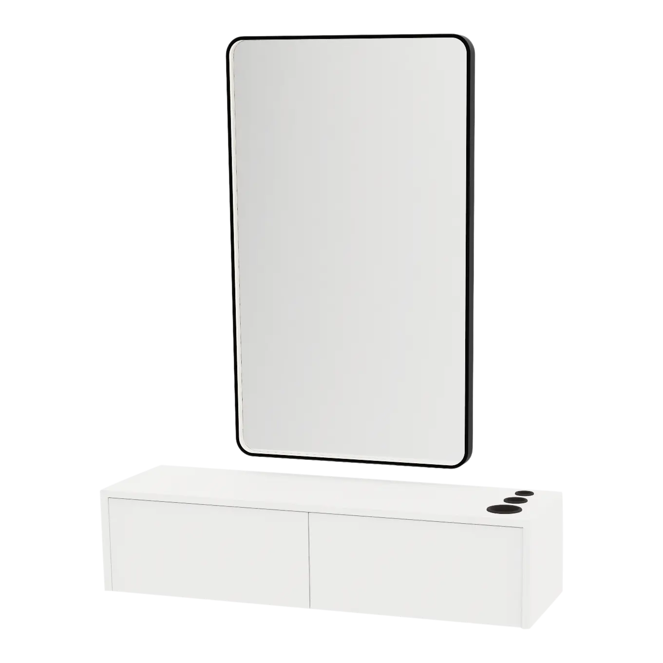 Glo Wall Mount Styling Station with Nestled Appliance Holder and Black Rectangle Westin Mirror