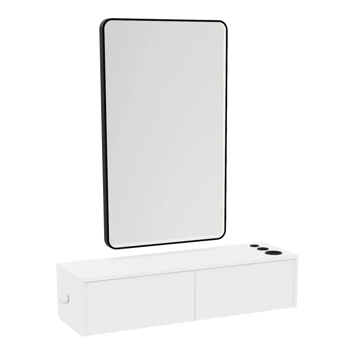 Glo Wall Mount Styling Station with Nestled Appliance Holder and Black Rectangle Westin Mirror
