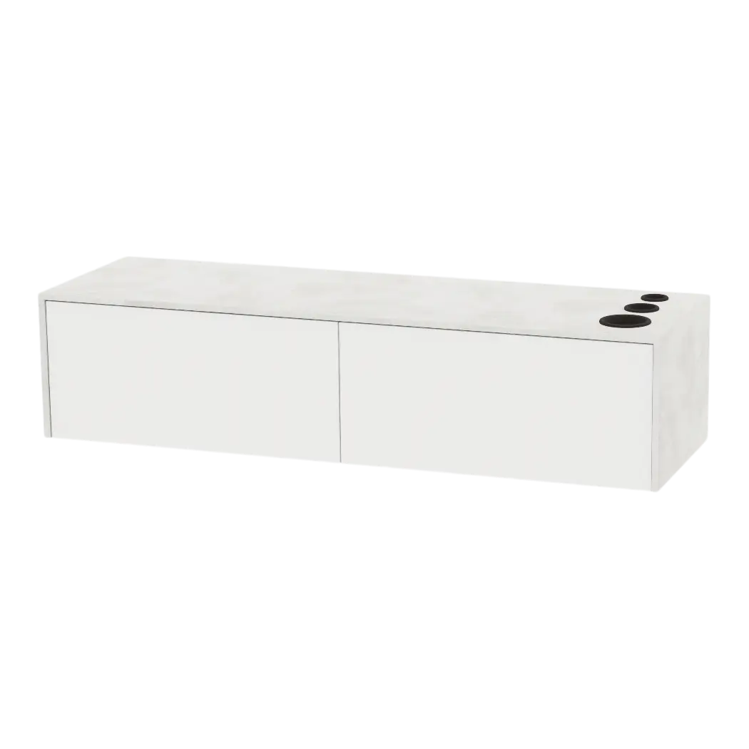 Glo Wall Mount Styling Station with Nestled Appliance Holder and Solid Surface Countertop (Cabinet Only)