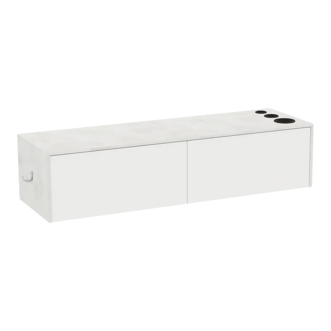 Glo Wall Mount Styling Station with Nestled Appliance Holder and Solid Surface Countertop (Cabinet Only)