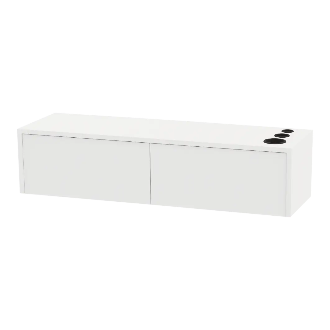 Glo Wall Mount Styling Station with Nestled Appliance Holder and Solid Surface Countertop (Cabinet Only)