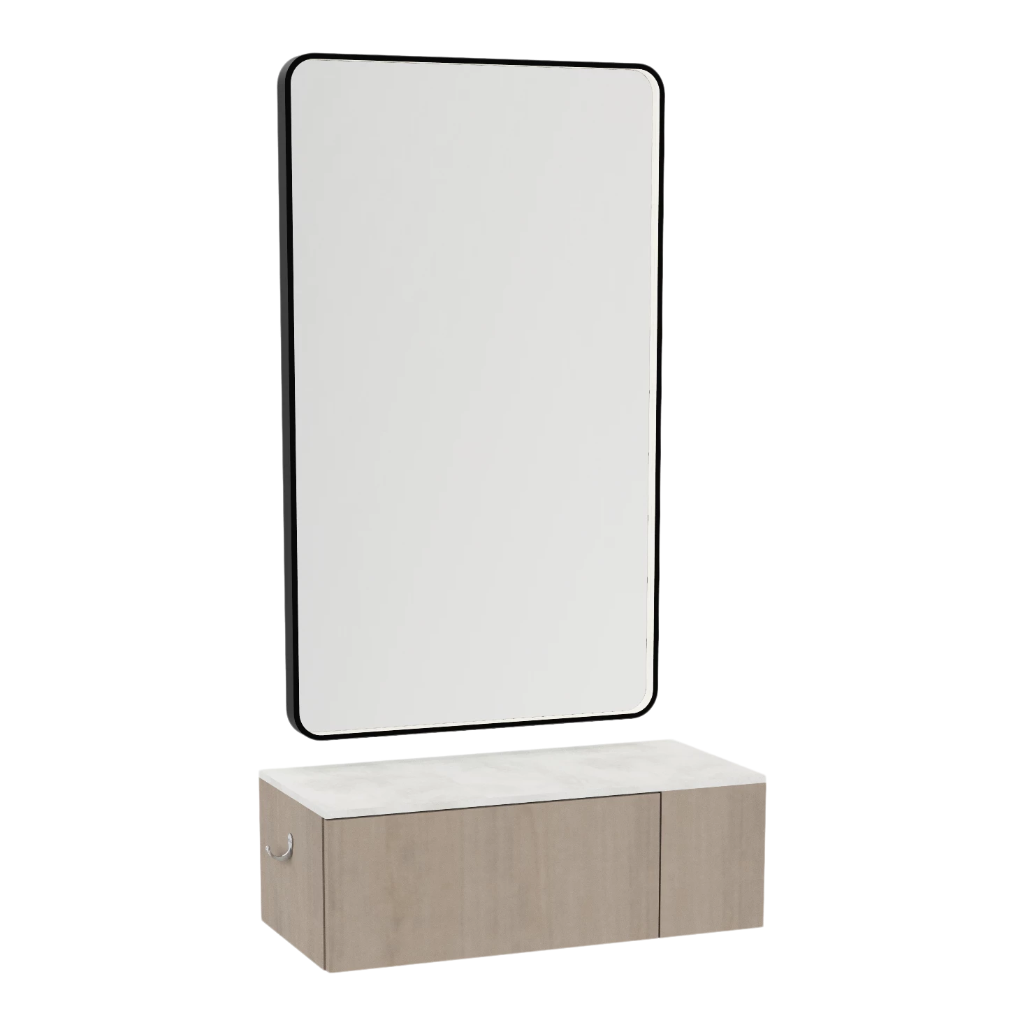 Glo Wall Mount Styling Station with Concealed Appliance Holder, Solid Surface Countertop, and Black Rectangle Westin Mirror
