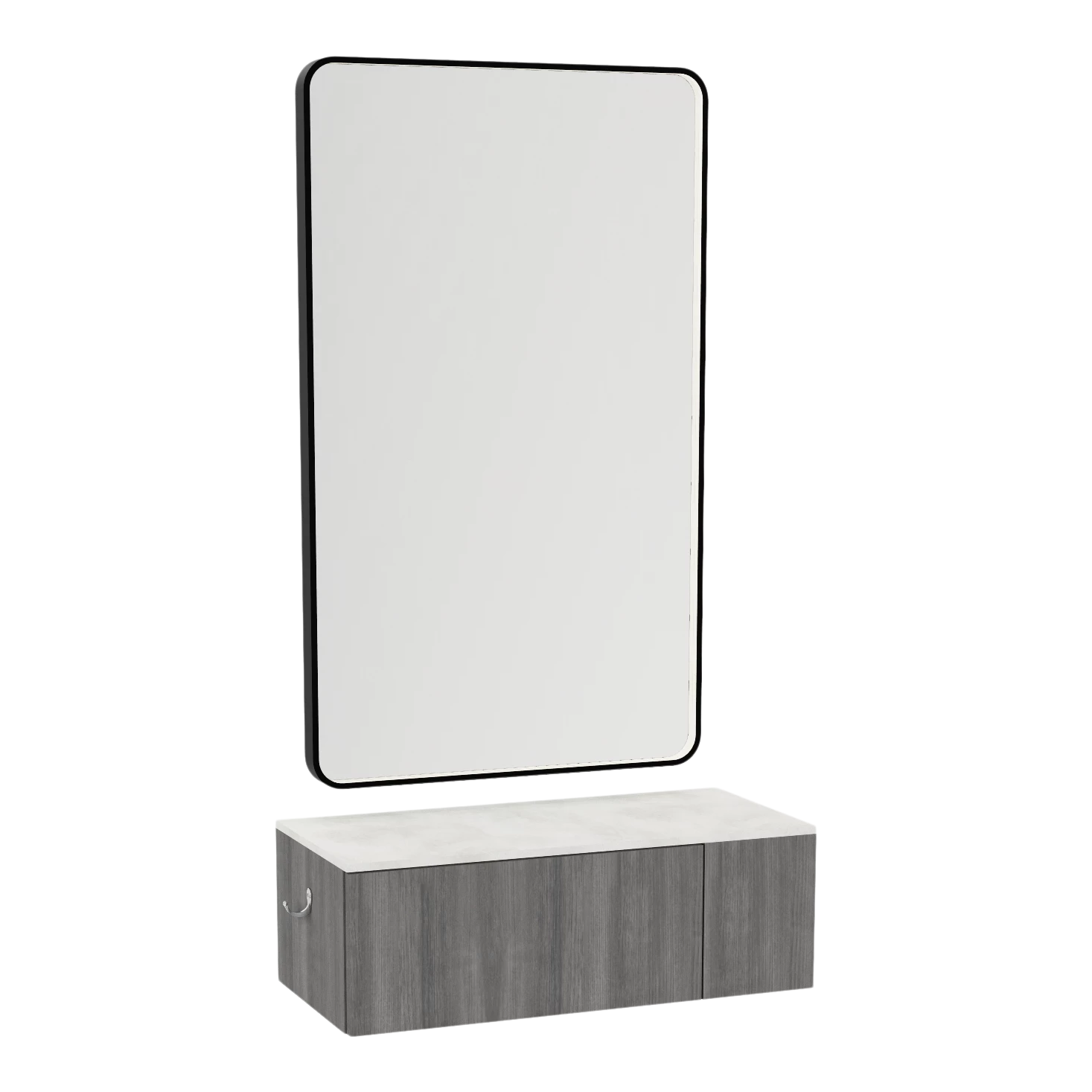Glo Wall Mount Styling Station with Concealed Appliance Holder, Solid Surface Countertop, and Black Rectangle Westin Mirror