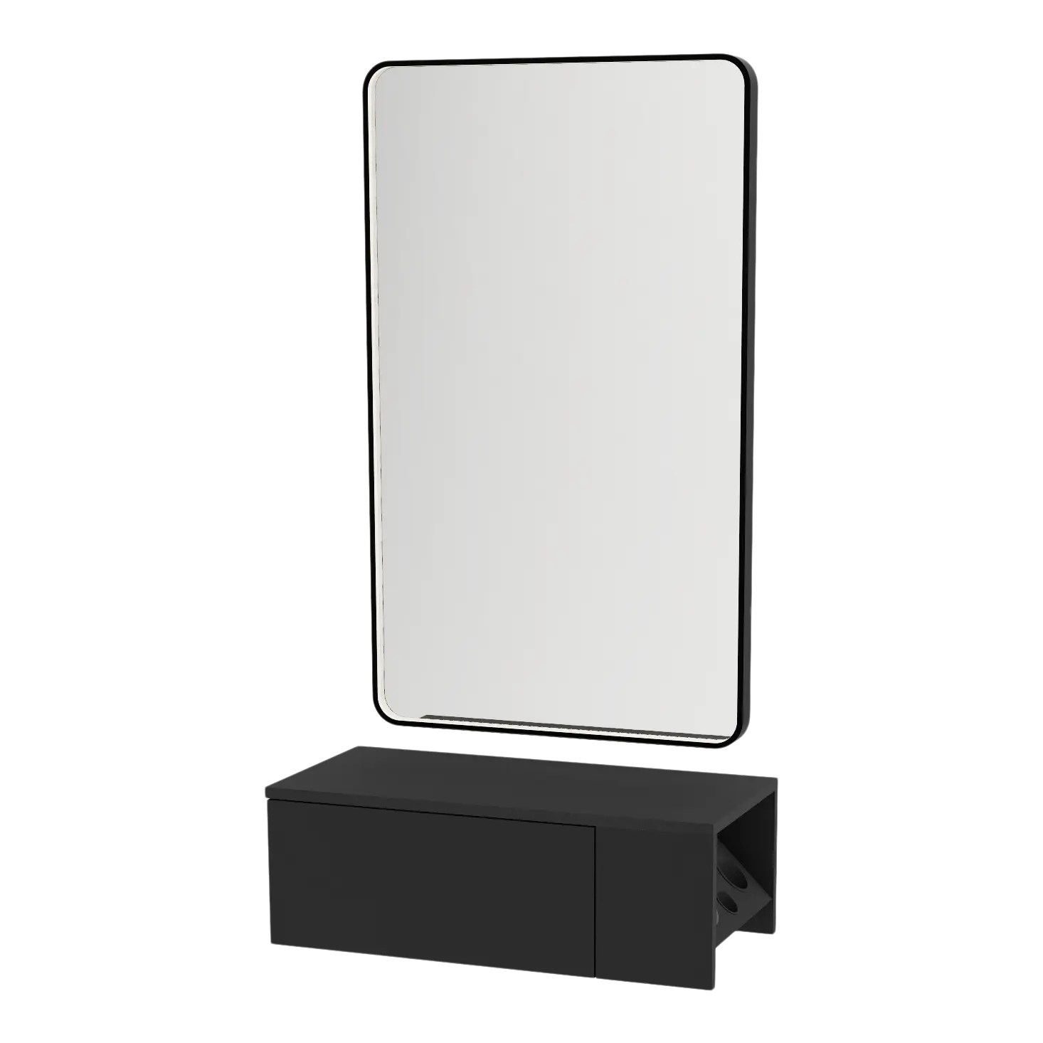 Glo Wall Mount Styling Station with Concealed Appliance Holder and Black Rectangle Westin Mirror