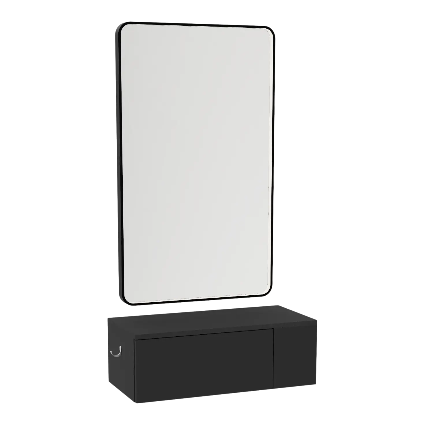 Glo Wall Mount Styling Station with Concealed Appliance Holder and Black Rectangle Westin Mirror