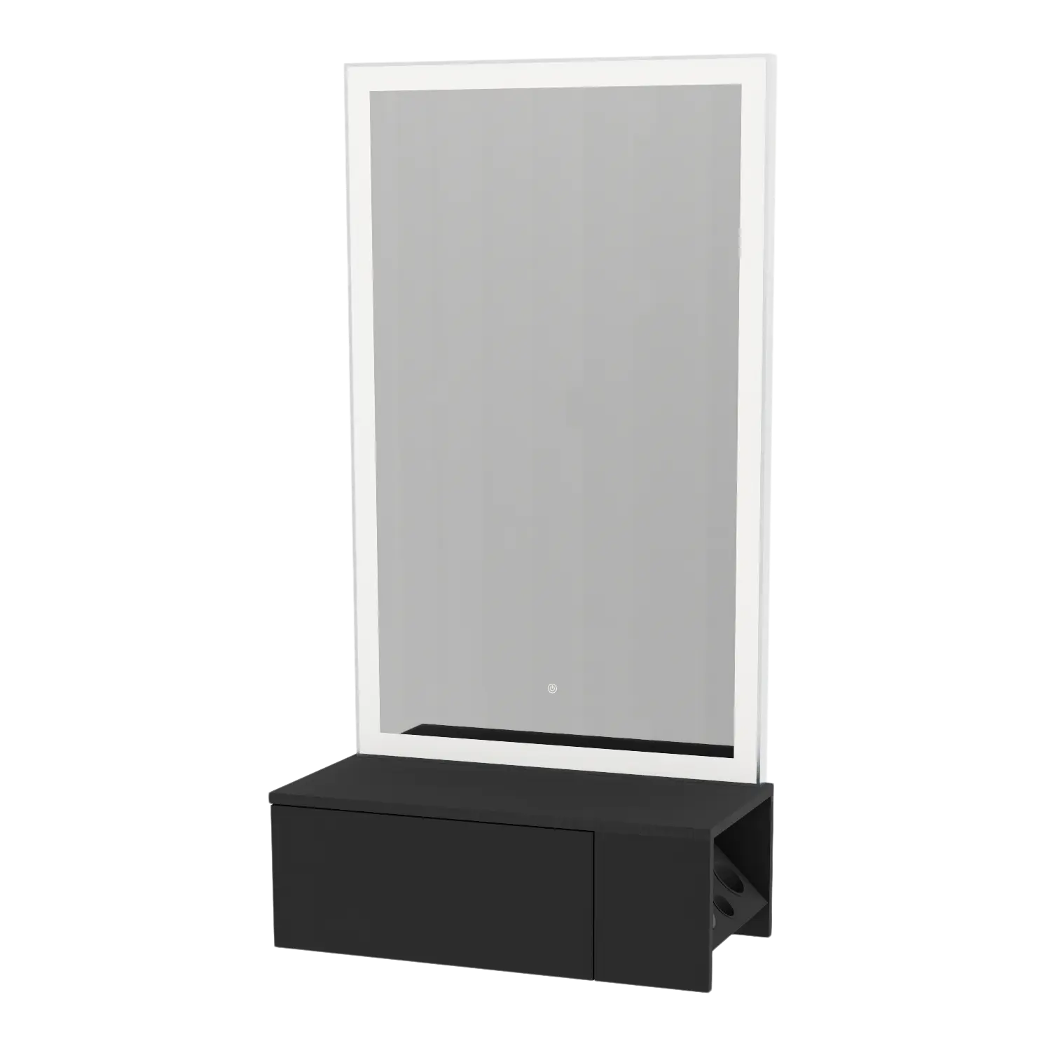 Glo Wall Mount Styling Station with Concealed Appliance Holder and Silver Rectangle Glo Mirror