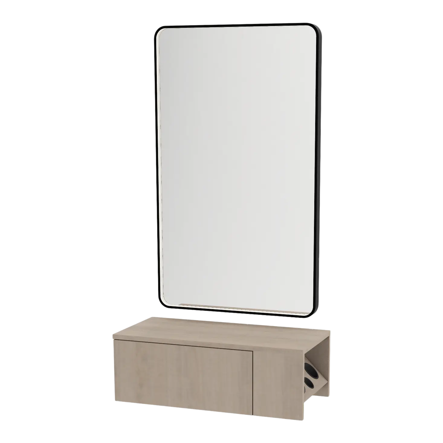 Glo Wall Mount Styling Station with Concealed Appliance Holder and Black Rectangle Westin Mirror