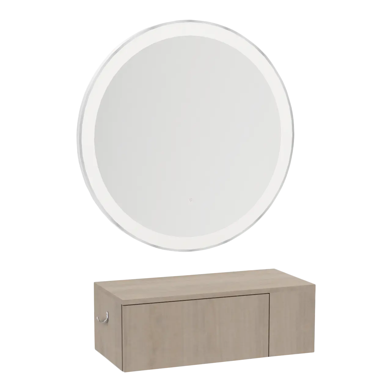 Glo Wall Mount Styling Station with Concealed Appliance Holder and Silver Round Glo Mirror