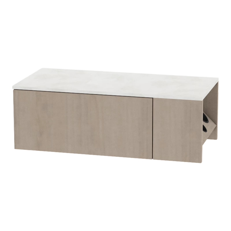 Glo Wall Mount Styling Station with Concealed Appliance Holder and Solid Surface Countertop (Cabinet Only)