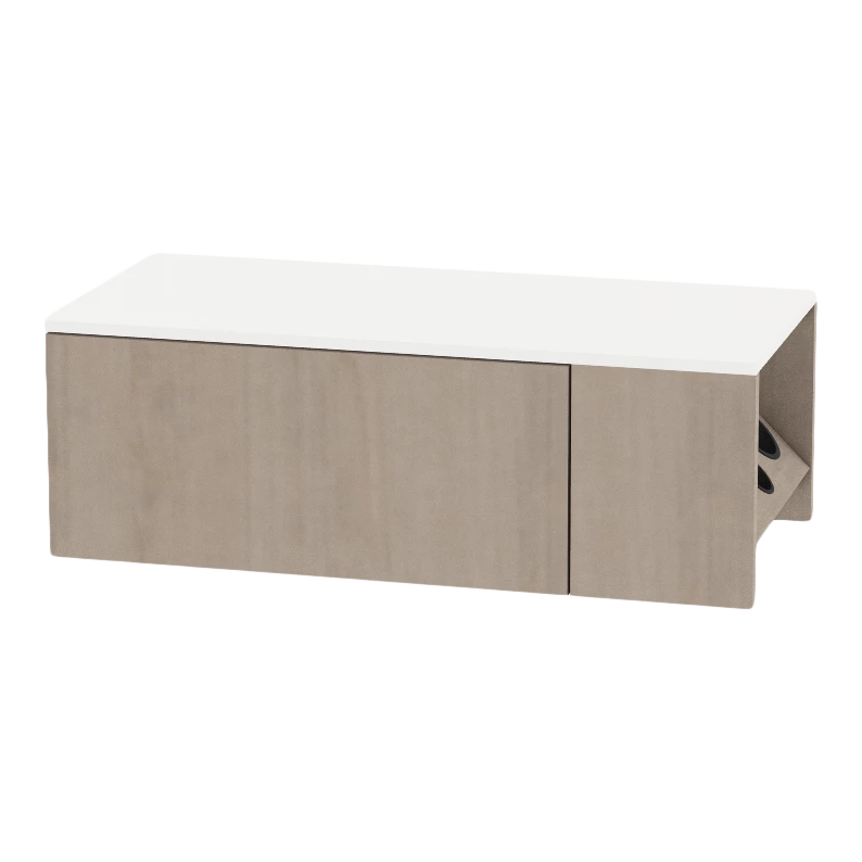 Glo Wall Mount Styling Station with Concealed Appliance Holder and Solid Surface Countertop (Cabinet Only)