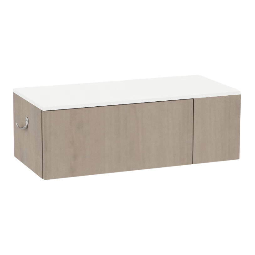 Glo Wall Mount Styling Station with Concealed Appliance Holder and Solid Surface Countertop (Cabinet Only)