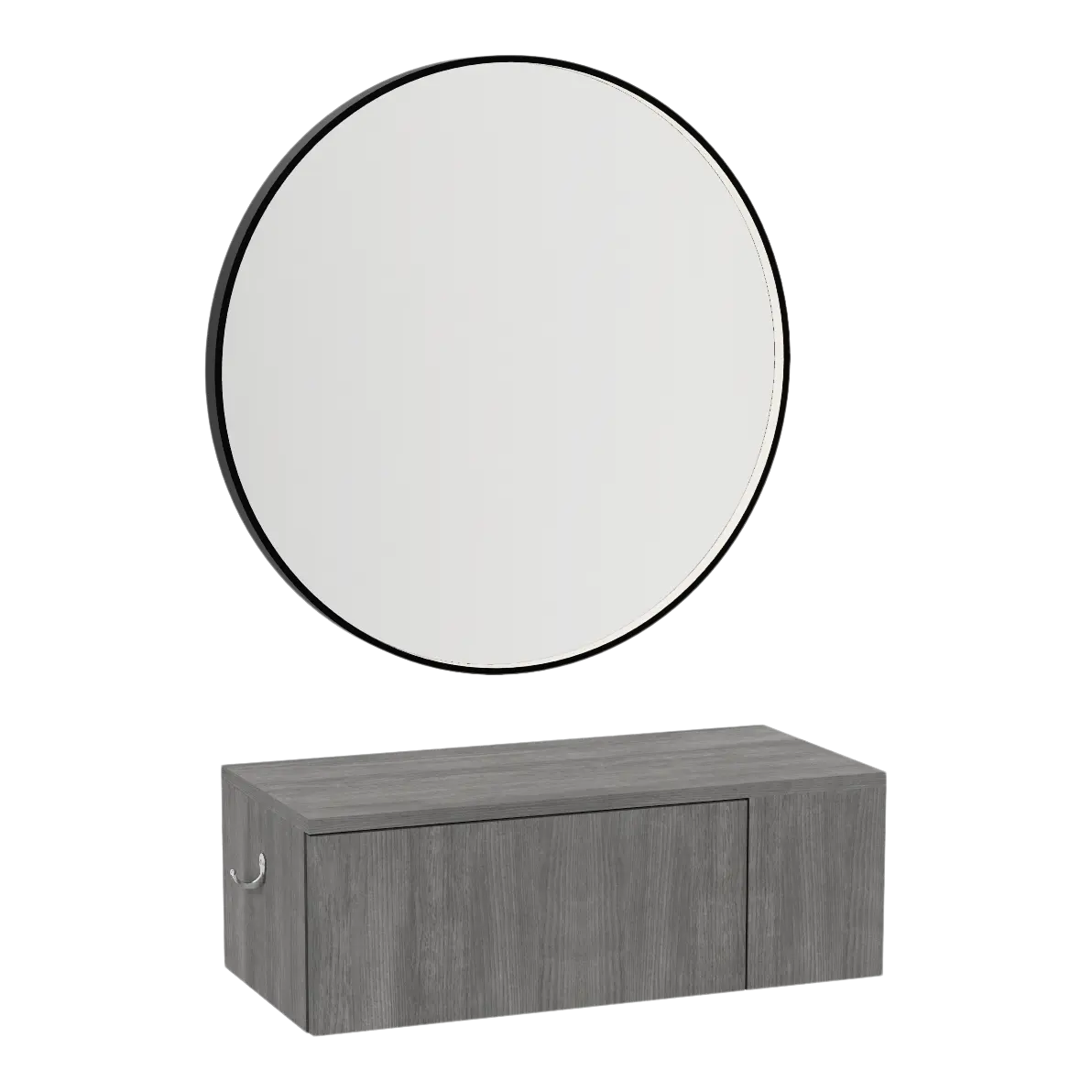Glo Wall Mount Styling Station with Concealed Appliance Holder and Black Round Westin Mirror