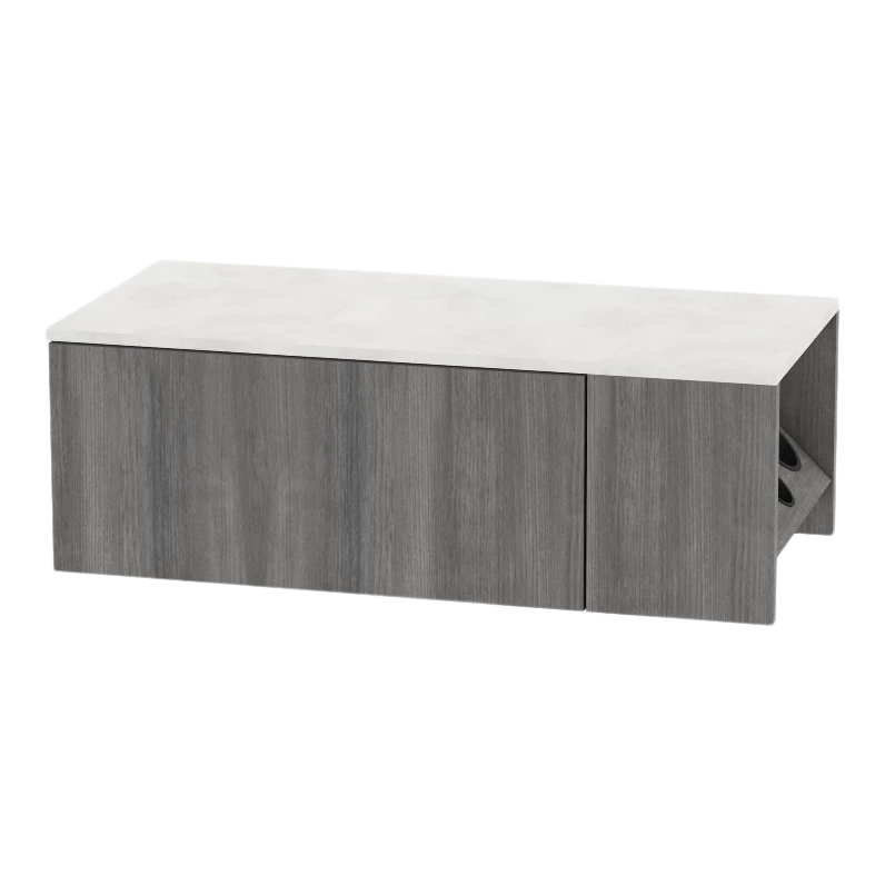 Glo Wall Mount Styling Station with Concealed Appliance Holder and Solid Surface Countertop (Cabinet Only)