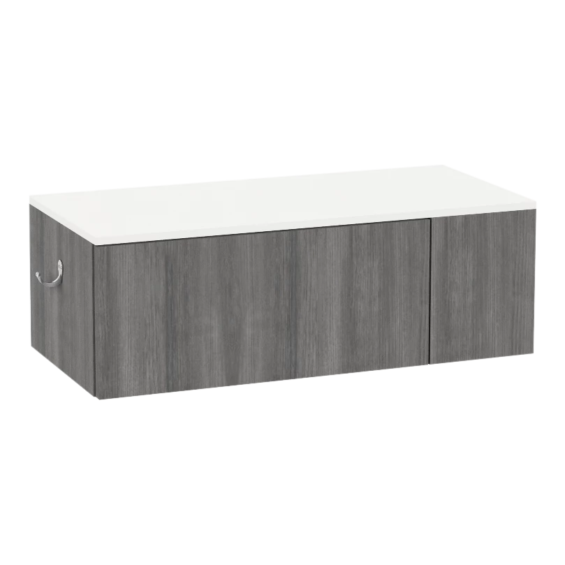 Glo Wall Mount Styling Station with Concealed Appliance Holder and Solid Surface Countertop (Cabinet Only)