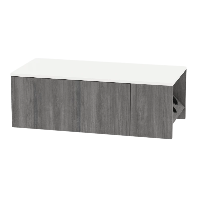 Glo Wall Mount Styling Station with Concealed Appliance Holder and Solid Surface Countertop (Cabinet Only)