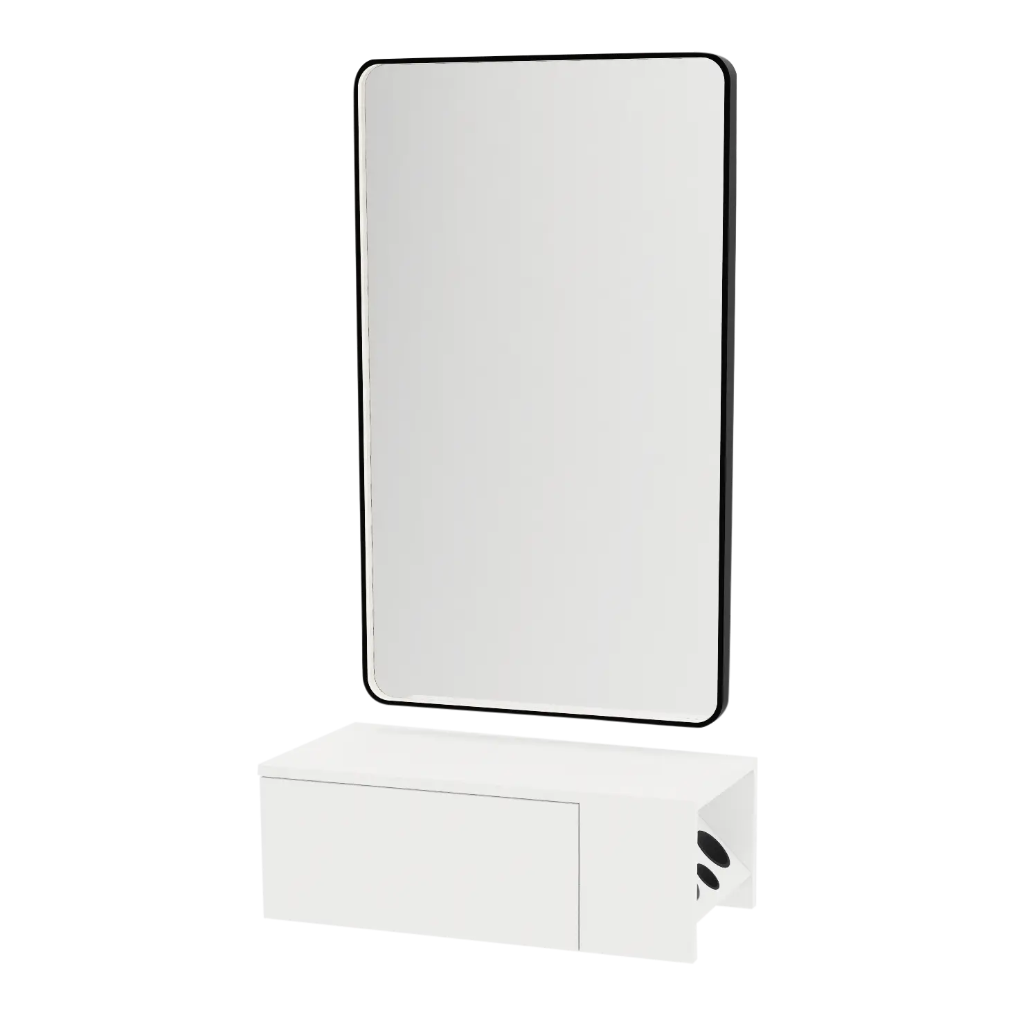 Glo Wall Mount Styling Station with Concealed Appliance Holder and Black Rectangle Westin Mirror